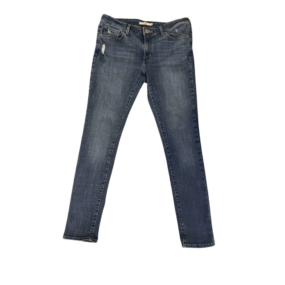 Levi's 711 Distressed Jeans Womens 32 Skinny Med Wash Stretch Denim